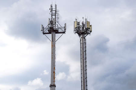 equipment on cell phone towers, tower antennasの写真素材