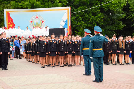 Slavyansk-on-Kuban, Russia - May 9, 2018: Festive parade on May 9 in Slavyansk-on-Kuban, in honor of...