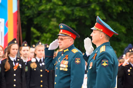 Slavyansk-on-Kuban, Russia - May 9, 2018: Festive parade on May 9 in Slavyansk-on-Kuban, in honor of...