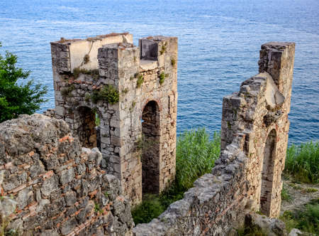 Ruins of ancient buildings on the coast of Antalya. Ancient buildings by the sea.の写真素材