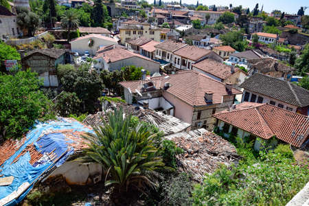 Antalya, Turkey - May 19, 2019: View from the observation deck on the roofs of the old buildings of the old city of Kaleici in Antalya, Turkey.のeditorial素材