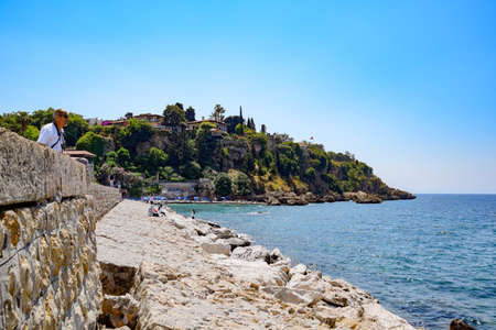 Antalya, Turkey - May 19, 2019: Antalya coast stone embankment and beachのeditorial素材