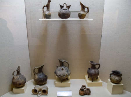 Antalya, Turkey - May 20, 2019: Ancient pottery, vessels and amphorae in Antalya Museum of...