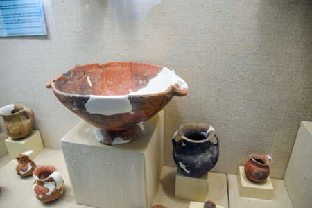 Antalya, Turkey - May 20, 2019: Ancient pottery, vessels and amphorae in Antalya Museum of Antiquities.のeditorial素材