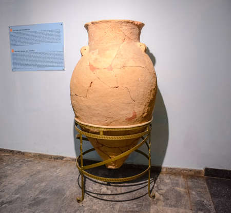 Antalya, Turkey - May 20, 2019: Ancient pottery, vessels and amphorae in Antalya Museum of Antiquities.のeditorial素材