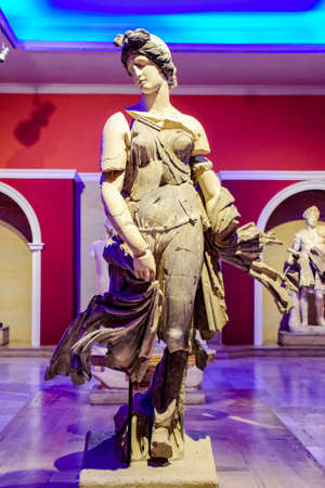 Antalya, Turkey - May 20, 2019: Marble statues of gods and emperors of antiquity in the Museum of Antiquities of Antalya, Turkey.のeditorial素材