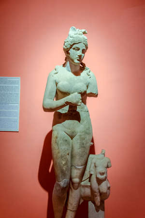 Antalya, Turkey - May 20, 2019: Marble statues of gods and emperors of antiquity in the Museum of Antiquities of Antalya, Turkey.のeditorial素材