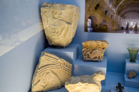 Antalya, Turkey - May 20, 2019: Pieces of broken-off bas-reliefs found at the church of St. Nicholas the Wonder.のeditorial素材