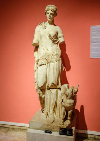 Antalya, Turkey - May 20, 2019: Statue of nemesis, Marble statues of gods and emperors of antiquity in the Museum of Antiquities of Antalya, Turkey.のeditorial素材