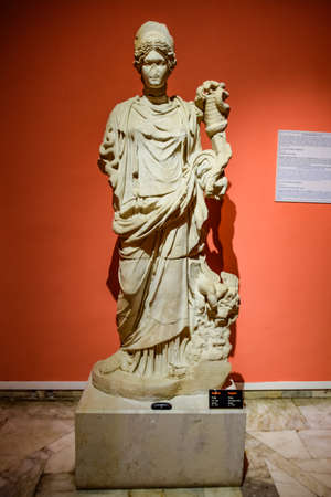 Antalya, Turkey - May 20, 2019: The statue of Hygieia. Marble statues of gods and emperors of antiquity in the Museum of Antiquities of Antalya, Turkey.のeditorial素材