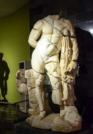 Antalya, Turkey - May 20, 2019: Marble statues of gods and emperors of antiquity in the Museum of Antiquities of Antalya, Turkey.のeditorial素材
