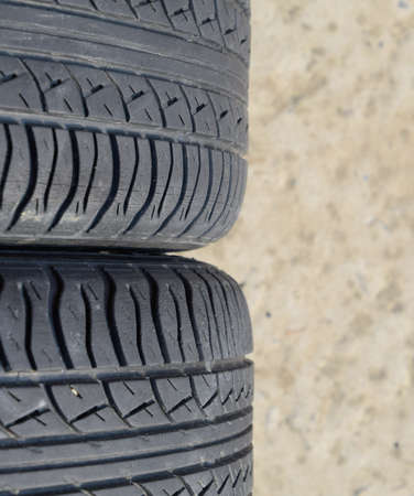 Automobile wheel. Rubber tires. Summer rubber set for the car. Wheel tread pattern.