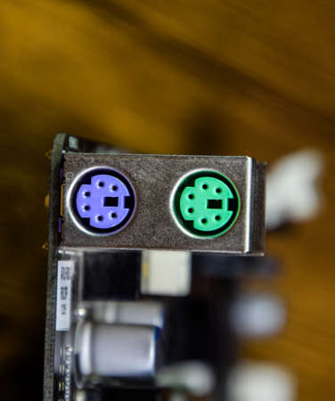 p 2 keyboard and mouse input Electronic board with electrical components. Electronics of computer equipment.の写真素材