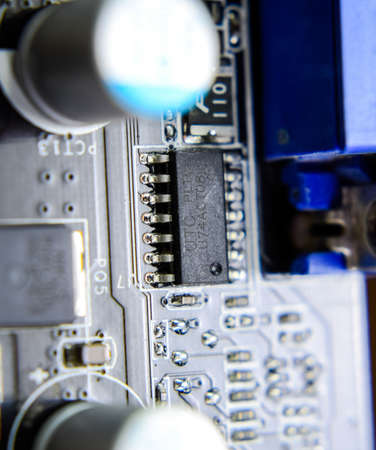 Electronic board with electrical components. Electronics of computer equipment.
