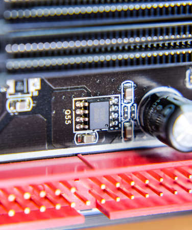 Electronic board with electrical components. Electronics of computer equipment.の写真素材