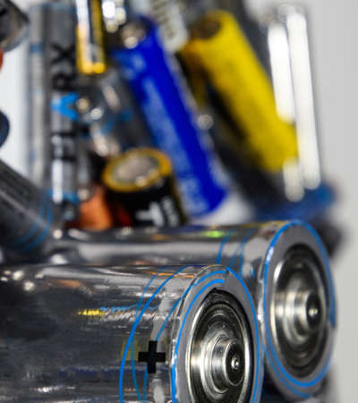 Salt and alkaline batteries, a source of energy for portable technology. AAA and AA batteries
