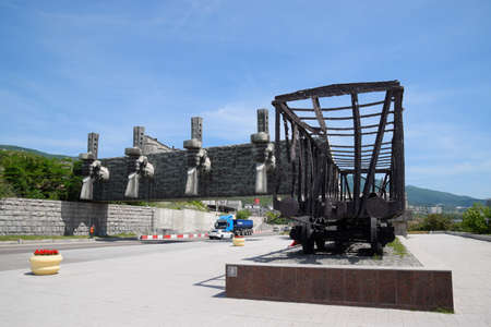 Novorossiysk, Russia - May 20, 2018: A railroad car shot by the Nazis, a monument in memory of the Second World War.のeditorial素材
