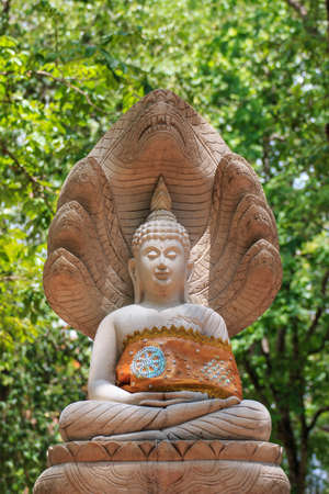 Buddha with a naga over His head n Wat Umong Chiang Mai. Thailandの写真素材