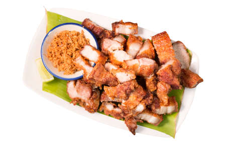 Crispy Roast Pork Belly,chinese cuisine on white backgroundの写真素材
