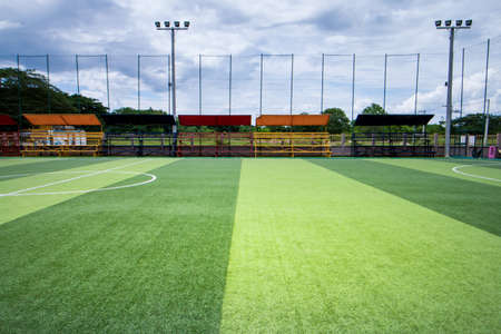 Soccer field with artificial turf in a stadiumのeditorial素材