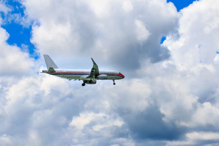 Passenger airliner flight in the blue sky