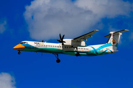 CHIANGMAI THAILAND - SEPTEMBER 2017 Nok Air airplane landing at Chiangmai international airport in Afternoon day on September 2,2017 in Chiangmai Thailandのeditorial素材