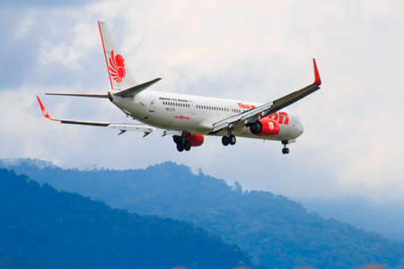 CHIANGMAI THAILAND - SEPTEMBER 2017 Thai Lion Air airplane landing at Chiangmai international...