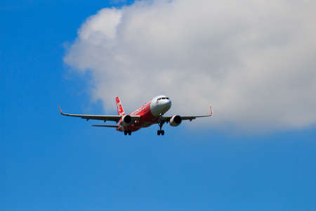 CHIANGMAI THAILAND - SEPTEMBER 2017 Thai Airasia airplane landing at Chiangmai international airport...