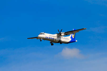 CHIANGMAI THAILAND - SEPTEMBER 2017 Lao Airlines airplane landing at Chiangmai international airport...