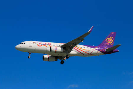 CHIANGMAI THAILAND - SEPTEMBER 2017 Thai Airways airplane landing at Chiangmai international airport...