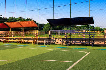 Soccer field with artificial turf in a stadium,Mae Hia the Public  football field  is built of taxation in Thailandの写真素材