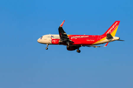 CHIANGMAI THAILAND - November 2017 VietJet Air  airplane landing at Chiangmai international airport...