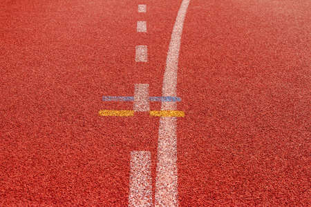 Red running track Synthetic rubber on the athletic stadium.の写真素材