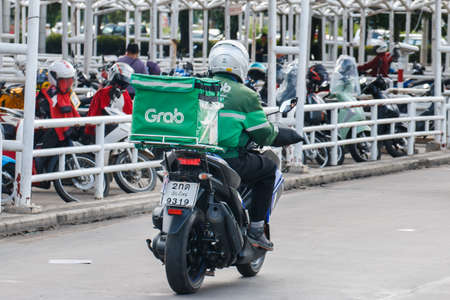 Chiang Mai, Thailand - September 3, 2020 : â€œGRAB FOODâ€ MOTORBIKE at the street. Food...