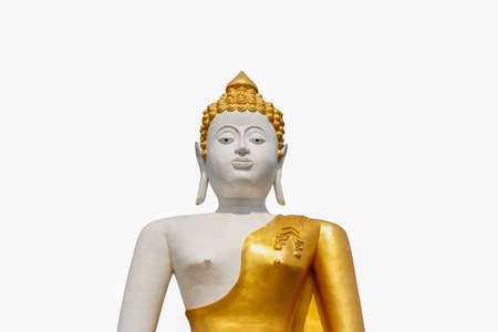 Big buddha Isolated on White Background. / Big buddha in Wat Phra That Doi Kham (Temple of the Golden Mountain)の写真素材