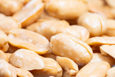 Close-up image of Arranged peanuts peeled