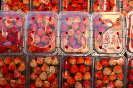 strawberries at a marketの写真素材