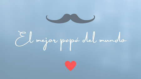 Greeting card for father's day. Blue background with the text written in spanish the best dad in the world and drawings. Copy space. Banner, poster or card. Fatherhood, fathers day. June.の写真素材