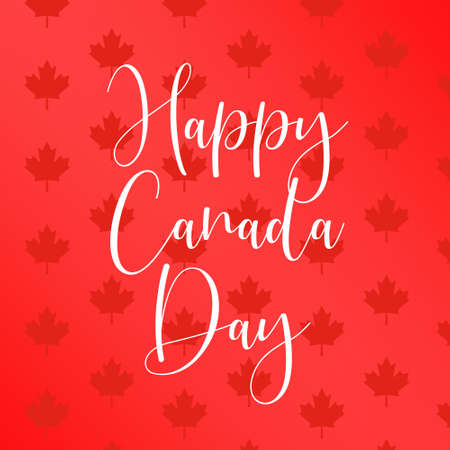 Banner, card, design or poster with the text  Happy Canada Day. Related to Canada National day, independence. July 1. Red background with red maple leaves. Copy space.の写真素材