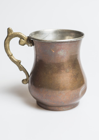 Turkish traditional drink ayran served in copper cupの写真素材