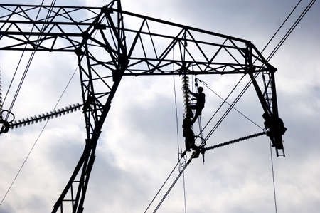 repairing a power lineの写真素材