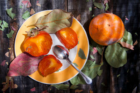 Presentation Of The Fruit Of The Fall Season, Persimmon, Selective Focusの写真素材