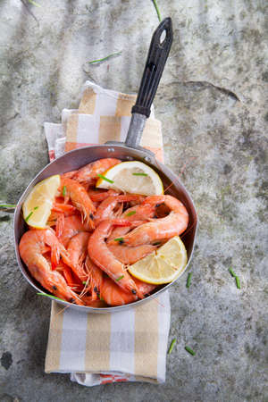 Preparation And Presentation 0f a Dish Of Raw Prawnsの写真素材