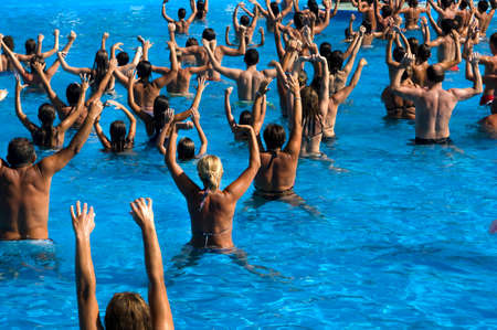 Time to get in shape by following water aerobics classes 
の写真素材
