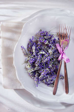 Summer presentation of lavender flower in spa areaの写真素材