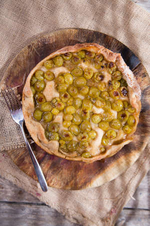 Sweet typical Tuscan focaccia with grapes strawberry white の写真素材