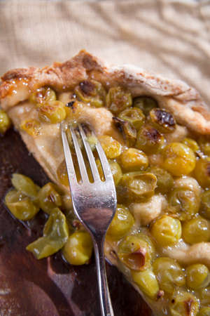 Sweet typical Tuscan focaccia with grapes strawberry white の写真素材