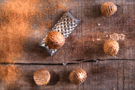 Detail of the grating of nutmeg flavor unique to particular foods and flavorsの写真素材
