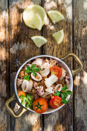 A traditional dish of Tuscany with farro and seafoodの写真素材