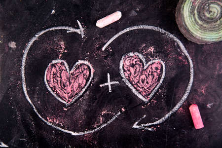 Representation with chalk on the blackboard of calculations rappresentani loveの写真素材